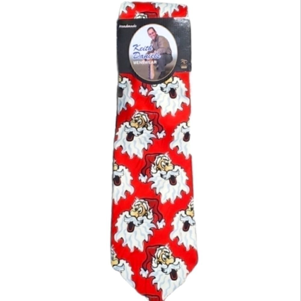 KEITH DANIELS DESIGNS RED SANTA FACE TIE - NEW